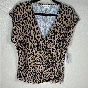 Nine West Leopard Print Wrap Top NWT | Chic Belted Blouse